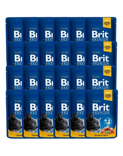 BRIT Premium Cat Adult somon si pastrav pentru pisici, pliculete 24x100g