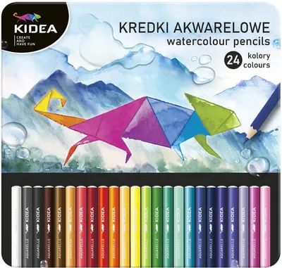 Creioane colorate de acuarelă Kidea - 24 de culori, în cutie metalică