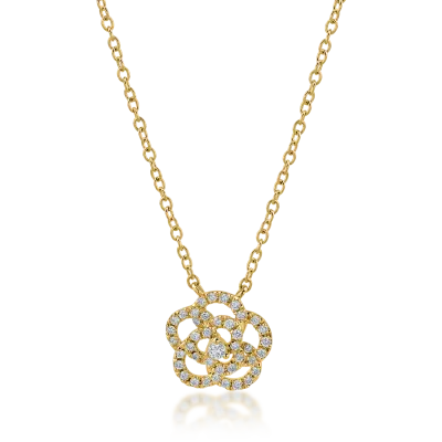 Lant cu pandantiv floare din aur galben cu diamante de 0.2ct