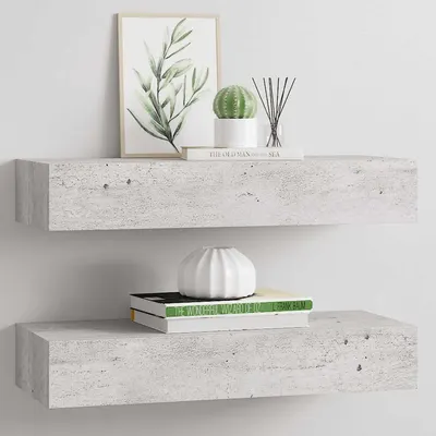 vidaXL Dulapuri de perete cu sertar 2 buc. gri beton 60x23,5x10 cm MDF