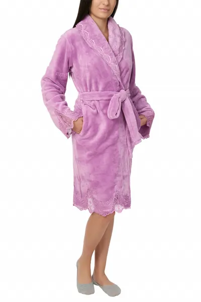 Halat dama cu aplicatii din dantela, Jeannine, light purple (Marime halat: L)