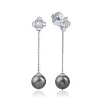 Cercei lungi din aur alb cu perle de cultura de 19.2ct si diamante de 1.8ct