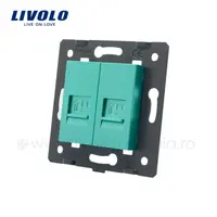 Modul Priza dubla reţea calculator, 2xRJ45 Verde