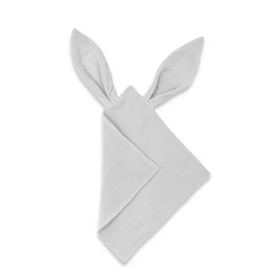 Jucarie textila senzoriala, Qmini, Cu urechi fosnitoare, 30 x 30 cm, Din muselina dubla, Grey