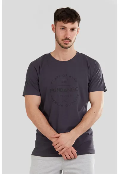 Tricou de bumbac organic cu imprimeu logo - Negru/Violet prafuit