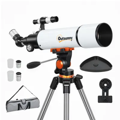 Telescop astronomic Outsunny cu montură AZ și 2 oculare alb-negru