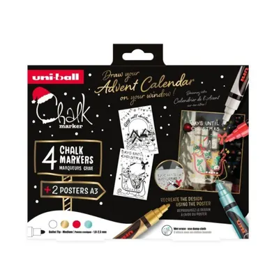 Set Xmas 4 markere cu vopsea Uni Chalk PWE-5M Xmas Traditional 2, varf rotund 1.8-2.5mm
