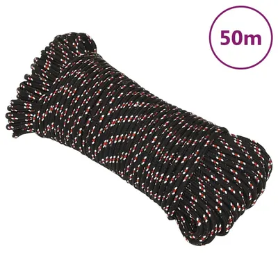 vidaXL Frânghie de barcă, negru, 3 mm, 50 m, polipropilenă