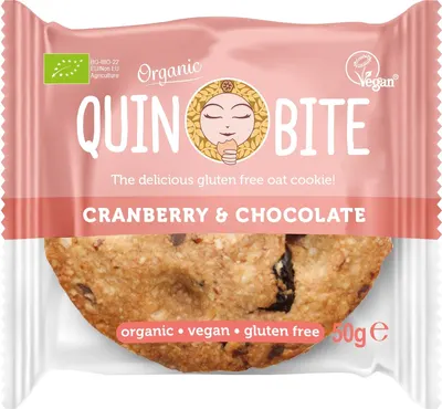 Fursec cu ciocolată și merișoare fără gluten, 50 g, Quin Bite