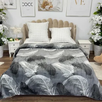 Patura pufoasa cocolino 200x230cm, 240g/mp, Gri, Pene