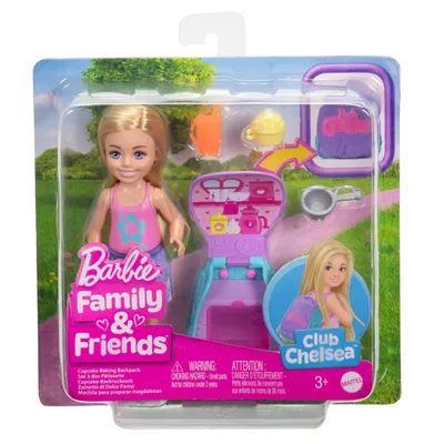 Papusa Chelsea cu accesorii, Barbie, Family&Friends, Cupcake Baking Backpack, JBF46