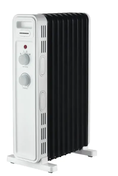 Calorifer cu ulei HEINNER HOH-M09WH-BK, 3 setari temperatura 800W/1200W/2000W, 9 elementi, Protectie supraincalzire, Protectie in caz de rasturnare (Alb/Negru)