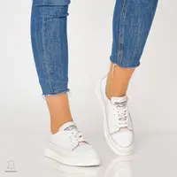 Pantofi casual trendy de dama din piele naturala Multicolor CRL0007 Alb
