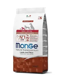 MONGE Mini Puppy&Junior hrană uscată pentru cățeluși de talie mică, cu miel și orez 2,5 kg