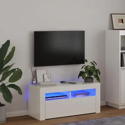 vidaXL Comodă TV cu lumini LED, alb extralucios, 90x35x40 cm