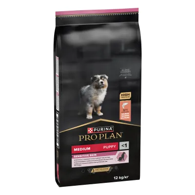 Hrana uscata pentru caini Pro Plan Medium Puppy, Piele Sensibila, Somon 12kg