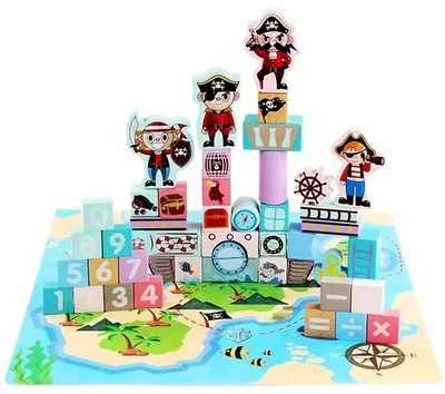 Blocs din lemn Raya Toys - Pirați, 99 de piese