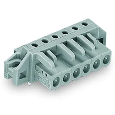 THT female header; 0.6 x 1.0 mm solder pin; angled; clamping collar; Pin spacing 5 mm; 8-pole; gray