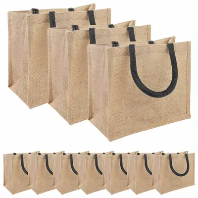 vidaXL Geantă de iută 10 Natural și Negru 26 x 22 x 14 cm