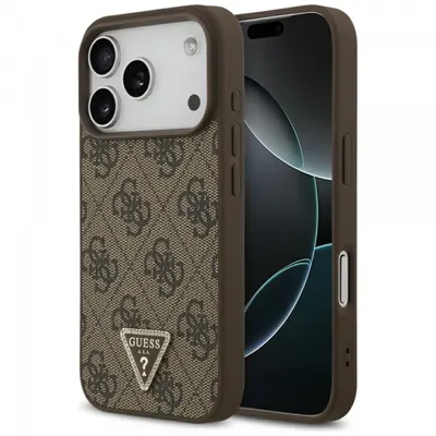 Husa MagSafe pentru Apple iPhone 17 Pro, Guess, 4G Triangle Strass, Maro