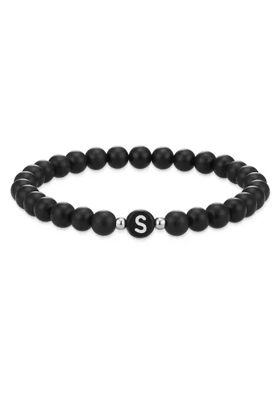Bratara unisex din agat decorata cu litera S - Negru