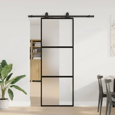 Gossi usa glisanta cu set feronerie neagra 76x205cm sticla securizata