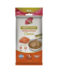 Recompensă cremoasă cu somon FARMINA N&D Quinoa Skin & Coat 4x15 g pentru pielea și blana pisicilor adulte