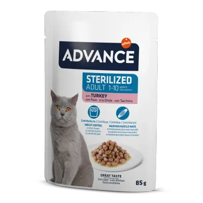 Hrana umeda pentru pisici Advance, Sterilized Curcan, plic 85g