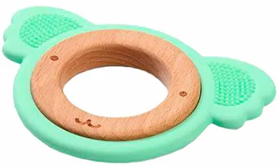 Dispozitiv de dentitie din silicon cu inel de lemn Babyono - Koala