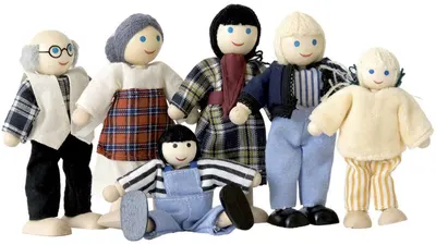 Papusi din lemn Woody - Familie, 6 bucati