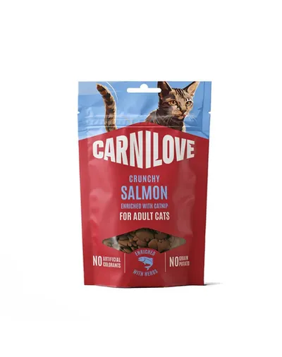 Recompense crocante pisici CARNILOVE Crunchy Snack 50 g cu somon și iarbă-mâței