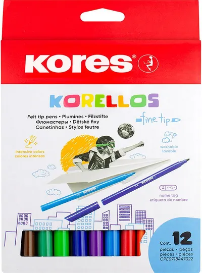 Set carioci Kores Korellos - Fine, 12 culori