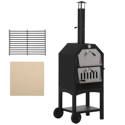 Cuptor Pizza Outsunny din otel inoxidabil Gratar cu carbune, 50x36x160cm Negru | Aosom Romania