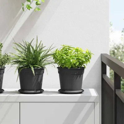 vidaXL Ghiveci rotund pentru flori 6 buc. Negru Ø 19 x 16 cm Plastic