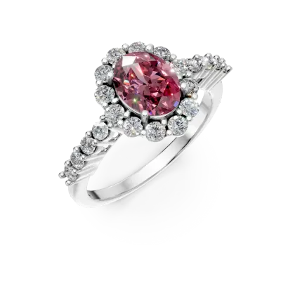 Inel din aur alb cu un rubin oval de 1.46ct si diamante de 0.65ct
