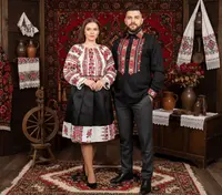 Set Cuplu Traditional 76 Camasa Traditionala si Rochie cu motive traditionale