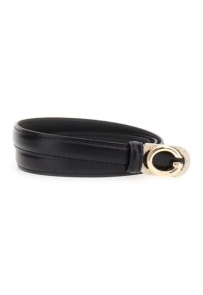 Blugi skinny cu catarama cu logo - Negru