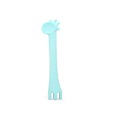 Lingurita si furculita 2 in 1 din silicon moale KikkaBoo Giraffe Mint multifunctionala