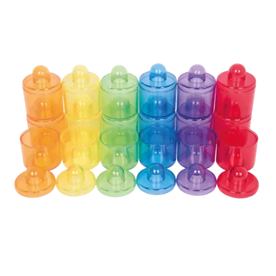 Set de 18 cutiute colorate cu capac, translucide, pentru activitati senzoriale