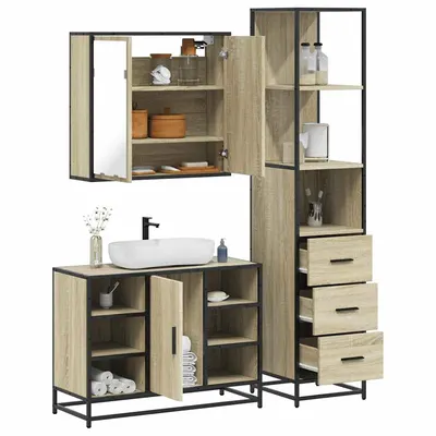 Gossi set mobilier de baie, 3 piese, stejar sonoma, lemn prelucrat