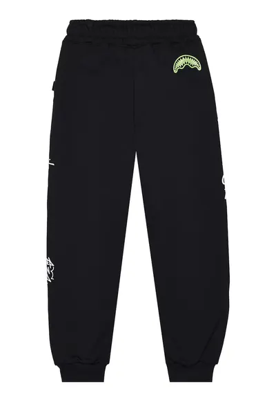Pantaloni de trening din bumbac Glow In The Dark - Negru/Alb optic/Verde fistic