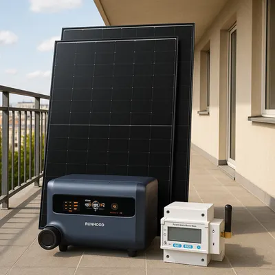 Pachet complet centrala fotovoltaica 3in1 cu panouri 2.4 kwh 230V, contor smart si comutator automat – solutie portabila si sistem de back-up pentru locuinte sau camping