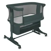 Patut co-sleeper, Lionelo, Jodie, Multifunctional, Reglabil in 6 pozitii pe inaltime, Saltea cu densitate T25, Functie de leganare, Cu plasa de tantari, Buzunar depozitare, Geanta transport, 84x48x70-80 cm, Verde inchis