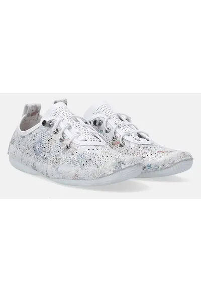 Pantofi sport din piele cu model perforat si imprimeu