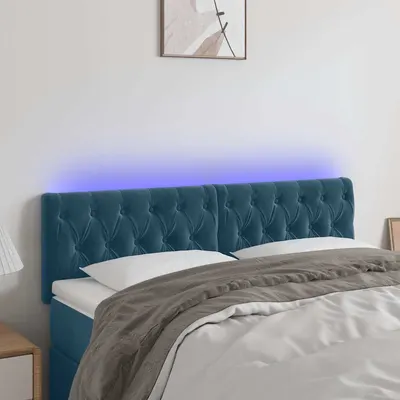 vidaXL Tăblie de pat cu LED, albastru închis, 160x7x78/88 cm, catifea