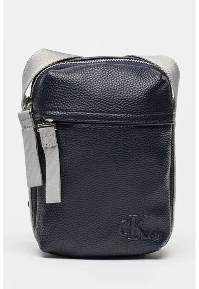 Geanta crossbody din piele ecologica cu bareta textila - Gri/Albastru ultramarin