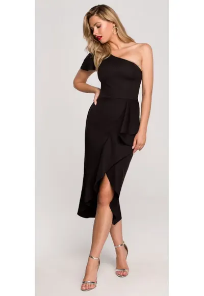Rochie Dama - Un umar - Poliester/Bumbac - 31897 - Negru