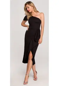 Rochie Dama - Un umar - Poliester/Bumbac - 31897 - Negru