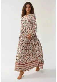 Rochie maxi - decolteu in V - multicolor - textil