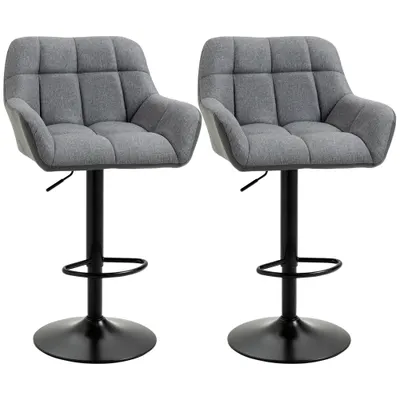 HOMCOM Scaune de bar 2-pack Design retro reglabile în înălțime Piele ecologică Aspect de in Gri + Negru | Aosom Romania